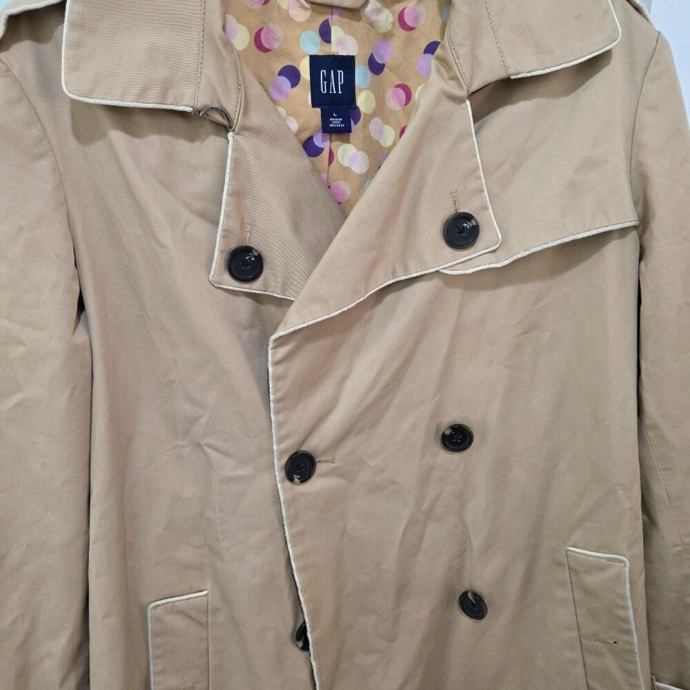 GAP Tan Trench Coat – Women’s Size L Classic Double Breasted Belted Jacket - Picture 2 of 12